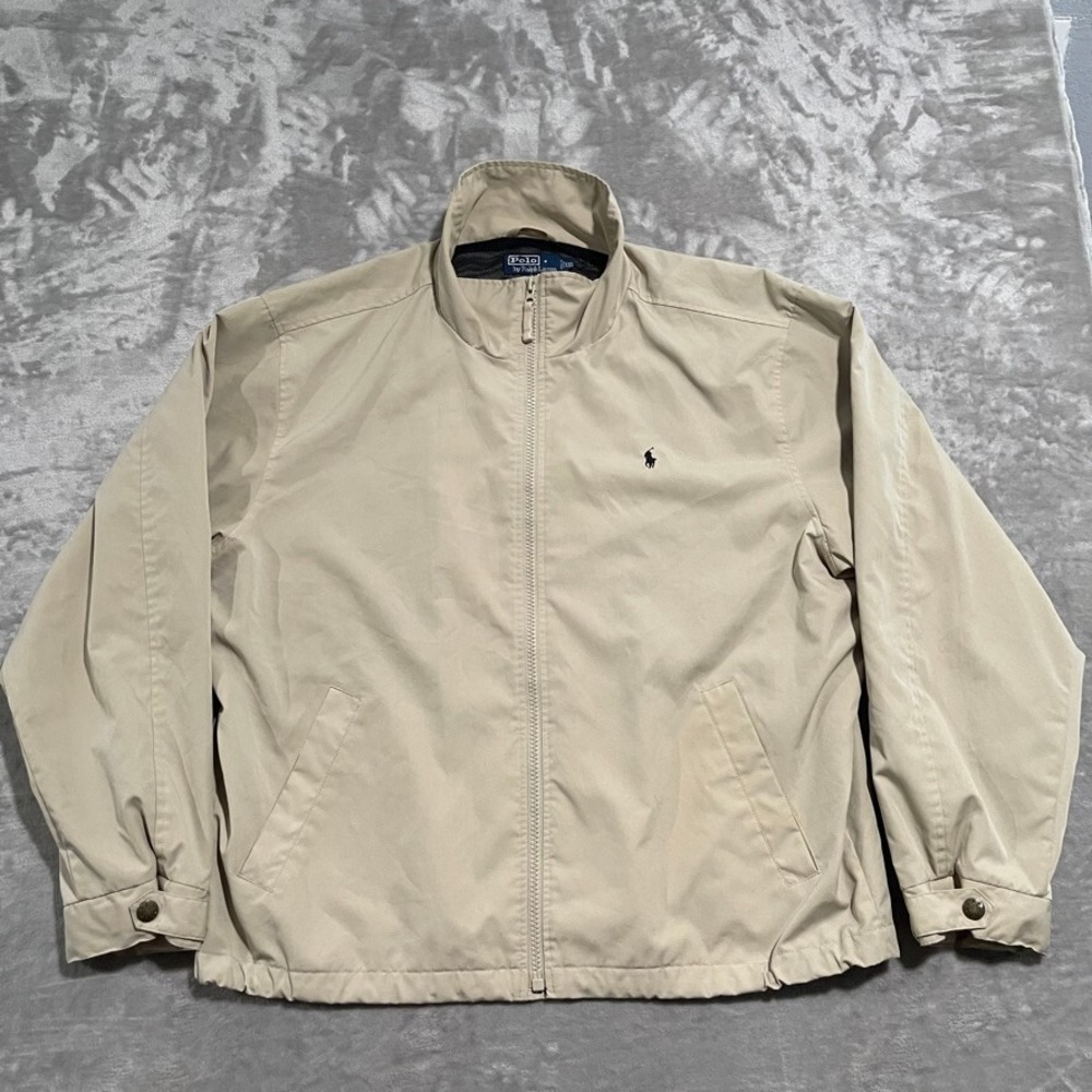 Vintage Polo Ralph Lauren Jacket Mens XXL Beige Bomber Lined Khaki Full Zip